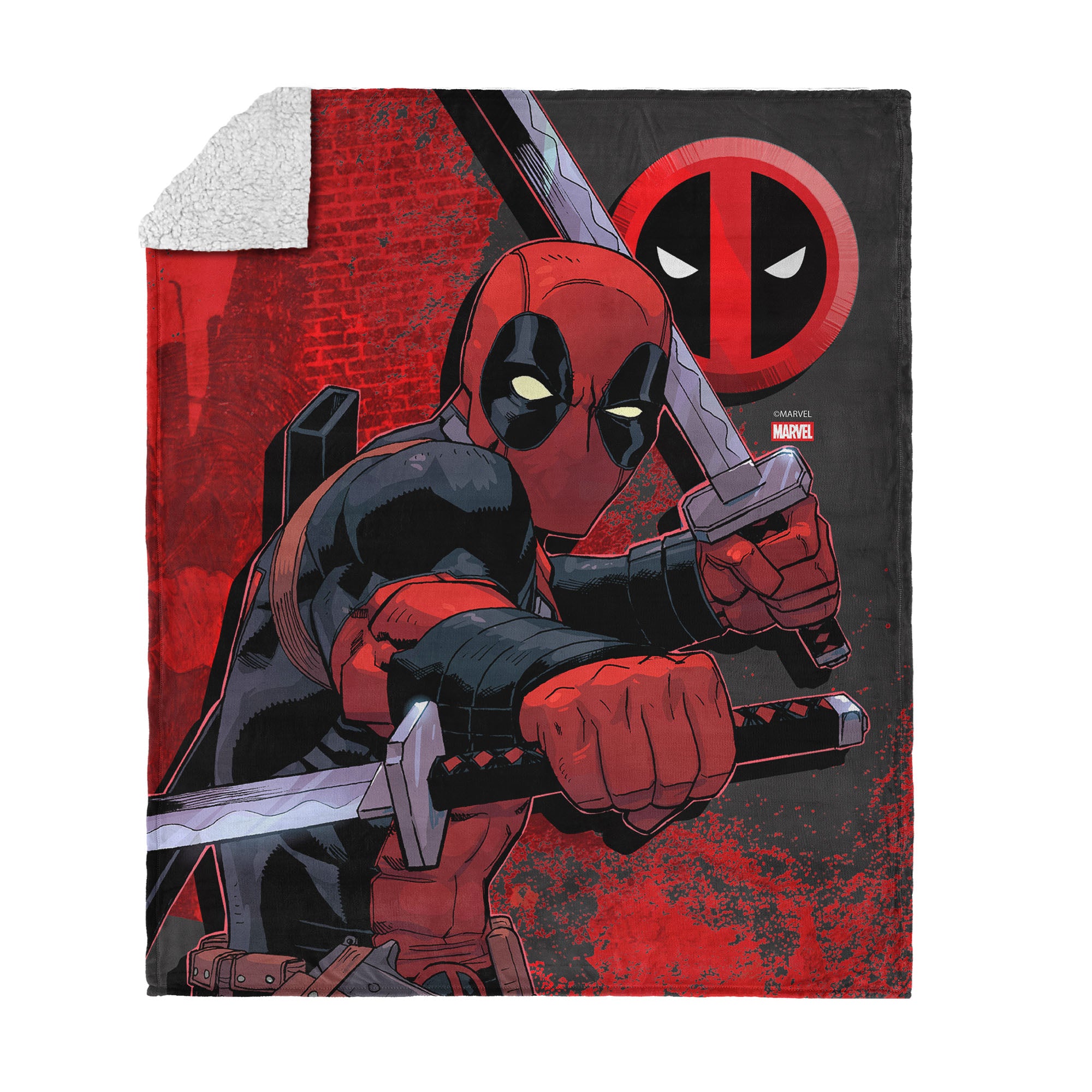 Marvel Deadpool Swordsman Silk Touch Sherpa Throw Blanket 50x60 inches