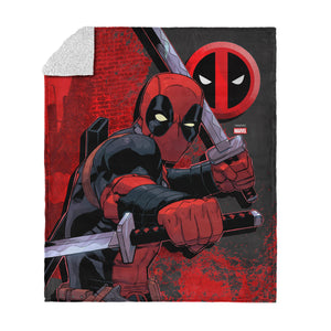 Marvel Deadpool Swordsman Silk Touch Sherpa Throw Blanket 50x60 inches