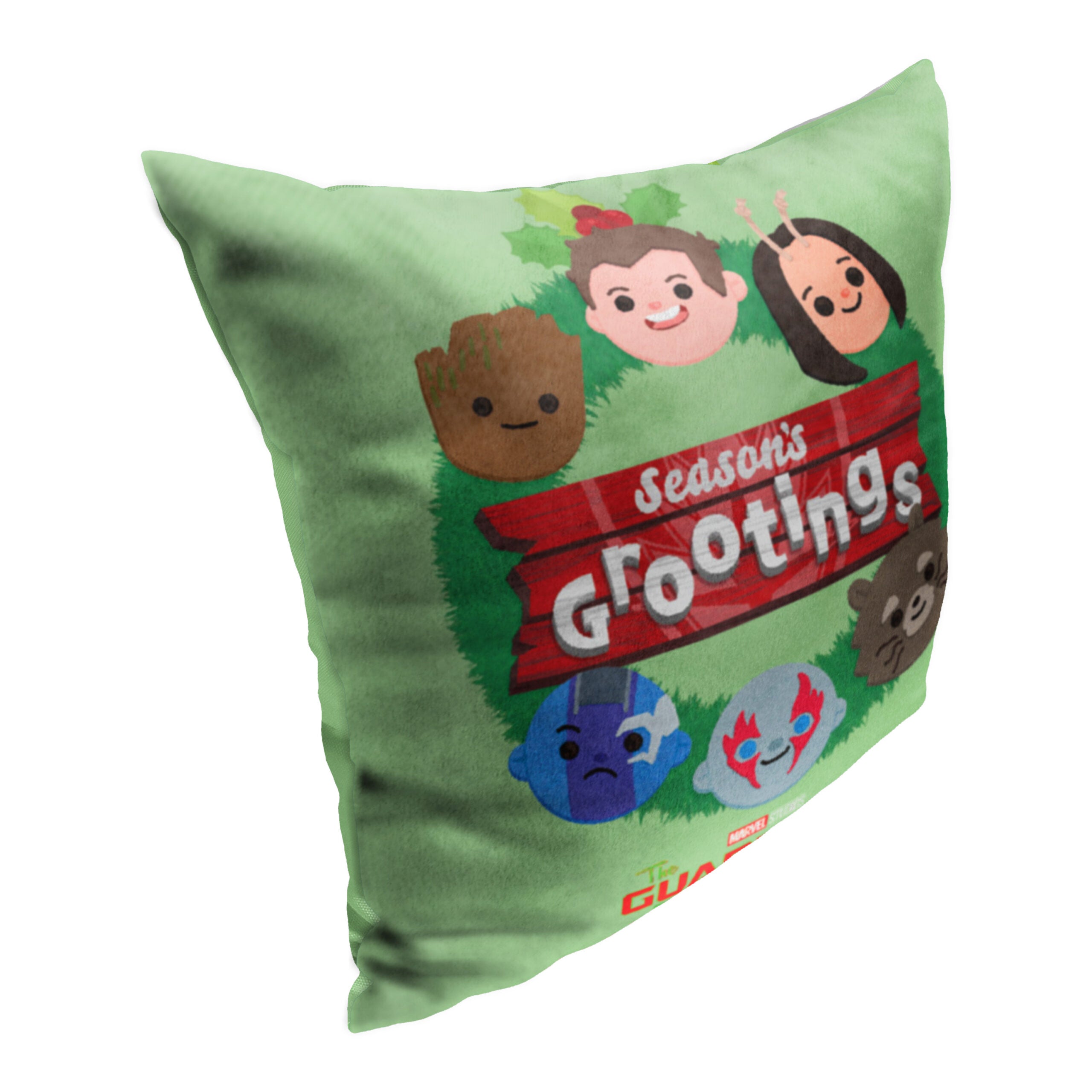 Marvel Guardians of the Galaxy Holiday Seasons Grootings Wreath Throw Pillow 18x18 Inches