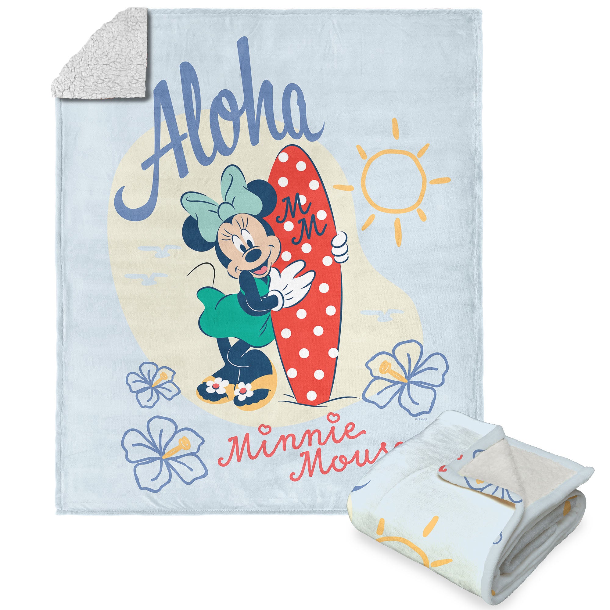 Disney Mickey & Friends Aloha Minnie Silk Touch Sherpa Throw Blanket 50x60 Inches