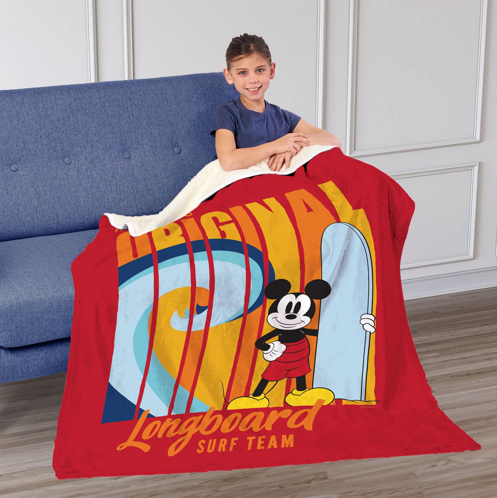 Disney Mickey Mouse Longboard Team Silk Touch Sherpa Throw Blanket 50x60 Inches