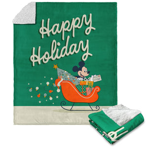 Disney Mickey Mouse Sleigh Mickey Silk Touch Sherpa Throw Blanket 50X60 Inches