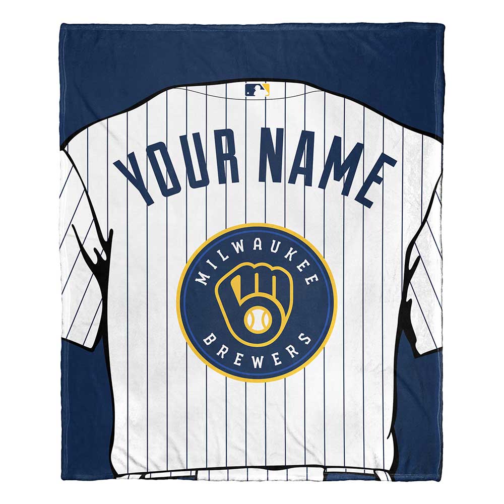 MLB Milwaukee Brewers Jersey Personalized Silk Touch Throw Blanket 50x60 Inches