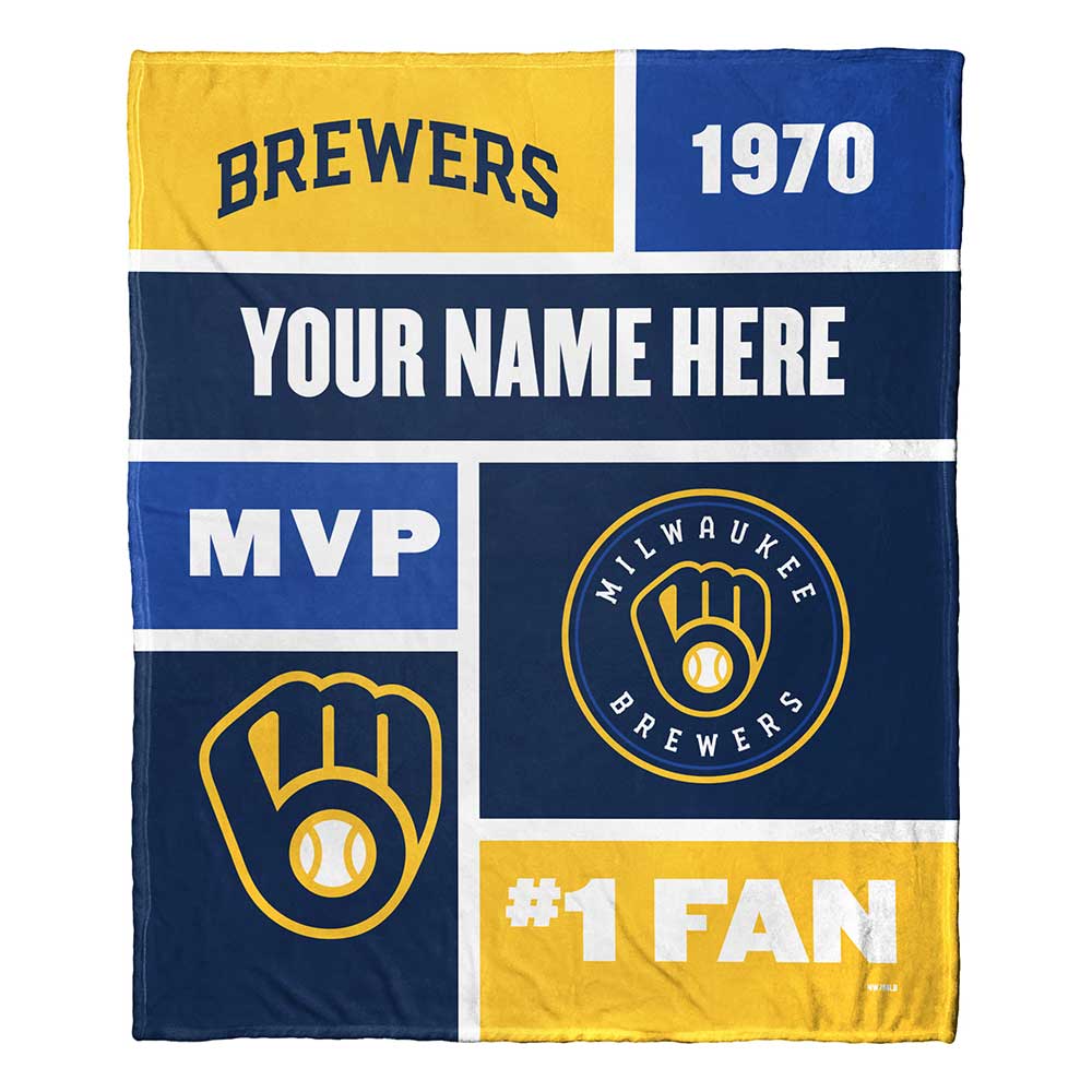 MLB Milwaukee Brewers Colorblock Personalized Silk Touch Throw Blanket 50 x 60 Inches