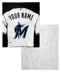 MLB Miami Marlins Jersey Personalized Silk Touch Sherpa Throw Blanket 50x60 Inches