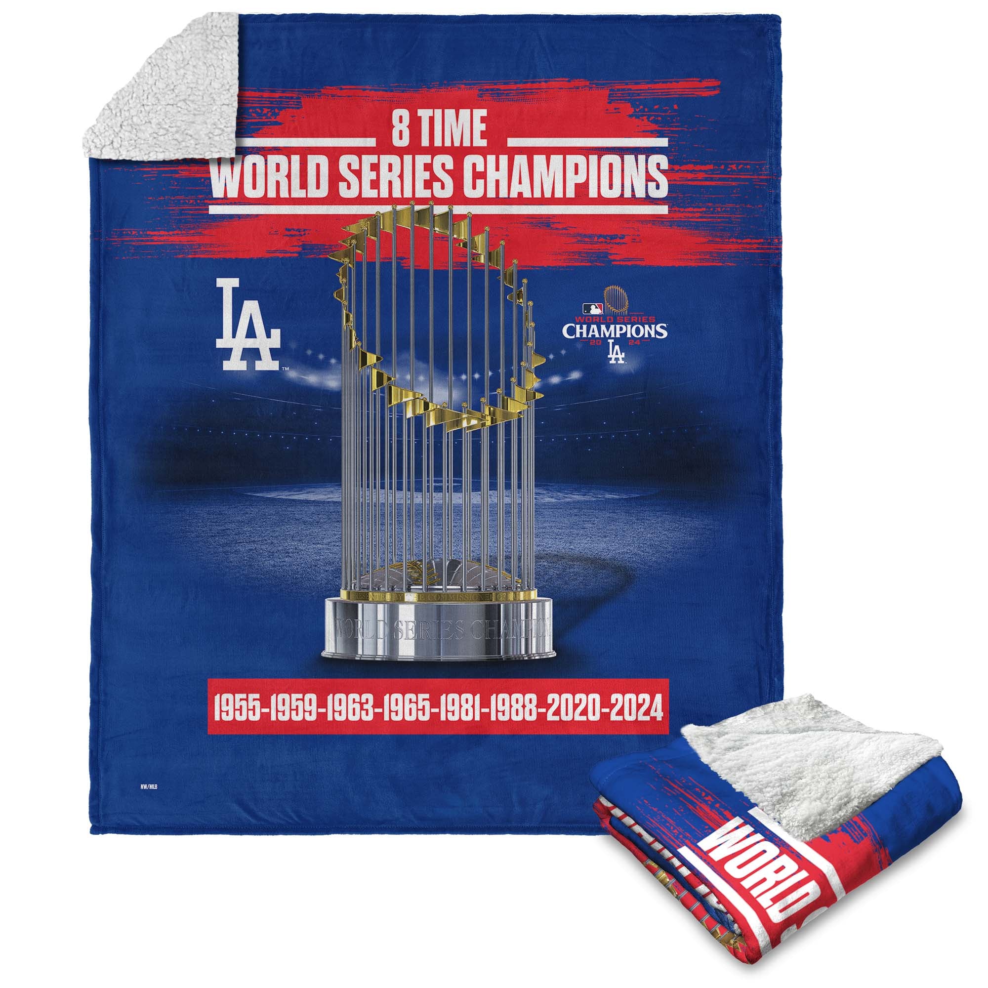 Los Angeles Dodgers 2024 MLB World Series Multi Champs Keepsake Silk Touch Sherpa Throw Blanket 50X60 Inches