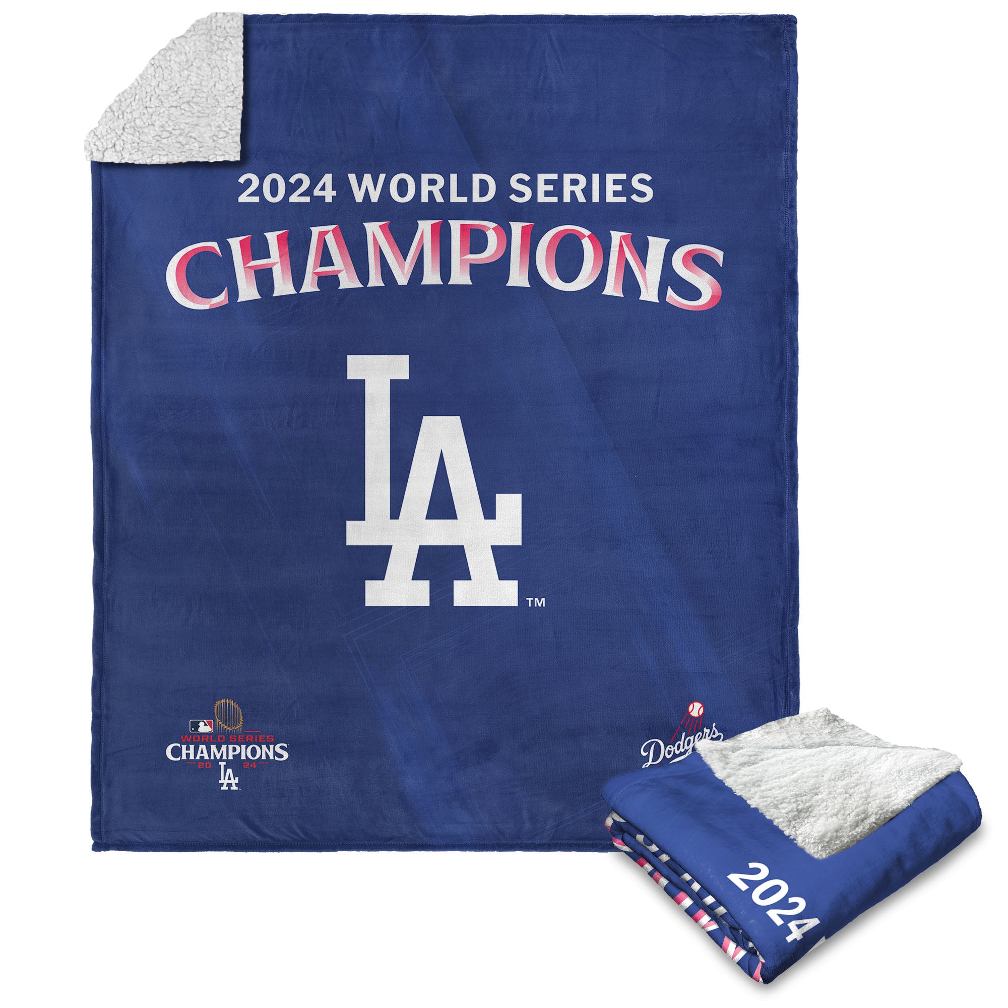 Los Angeles Dodgers 2024 MLB World Series Champs Silk Touch Sherpa Throw Blanket 50X60 Inches