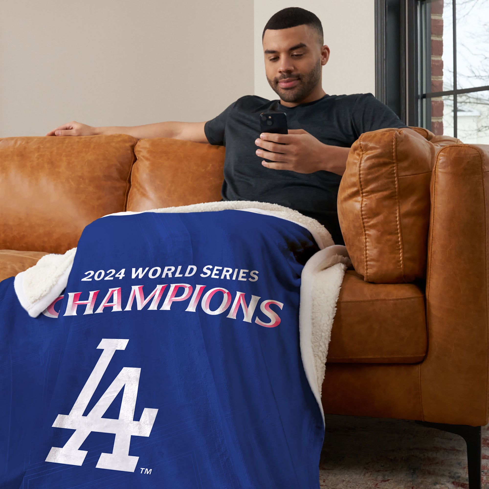 Los Angeles Dodgers 2024 MLB World Series Champs Silk Touch Sherpa Throw Blanket 50X60 Inches