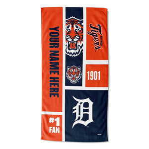 MLB Detroit Tigers Colorblock Personalized Beach Towel 30x60 Inches