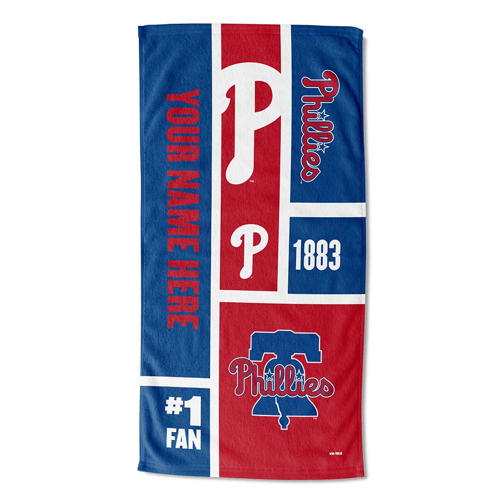 MLB Philadelphia Phillies Colorblock Personalized Beach Towel 30x60 Inches