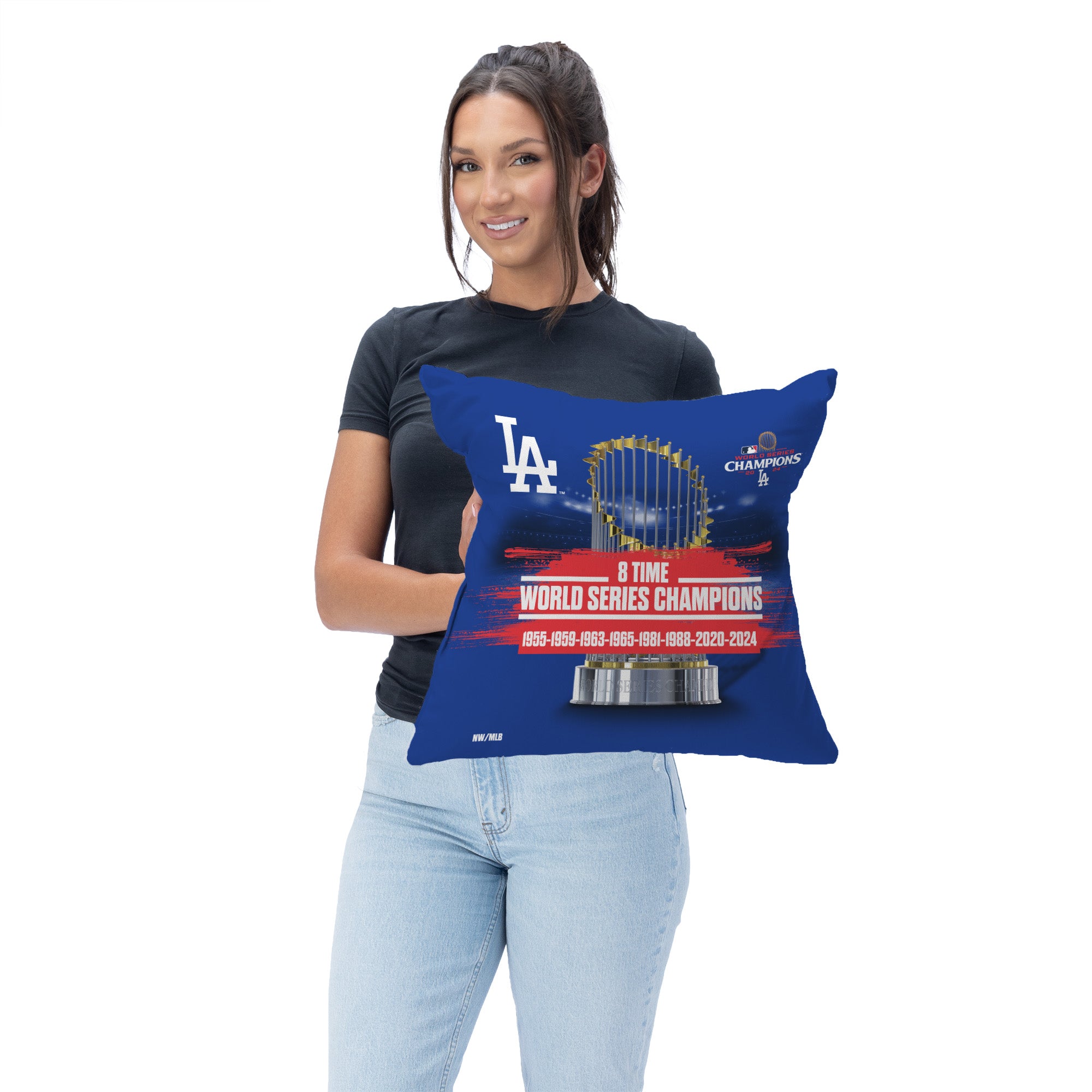 Los Angeles Dodgers 2024 MLB World Series Multi Champs Keepsake Throw Pillow 18X18 Inches