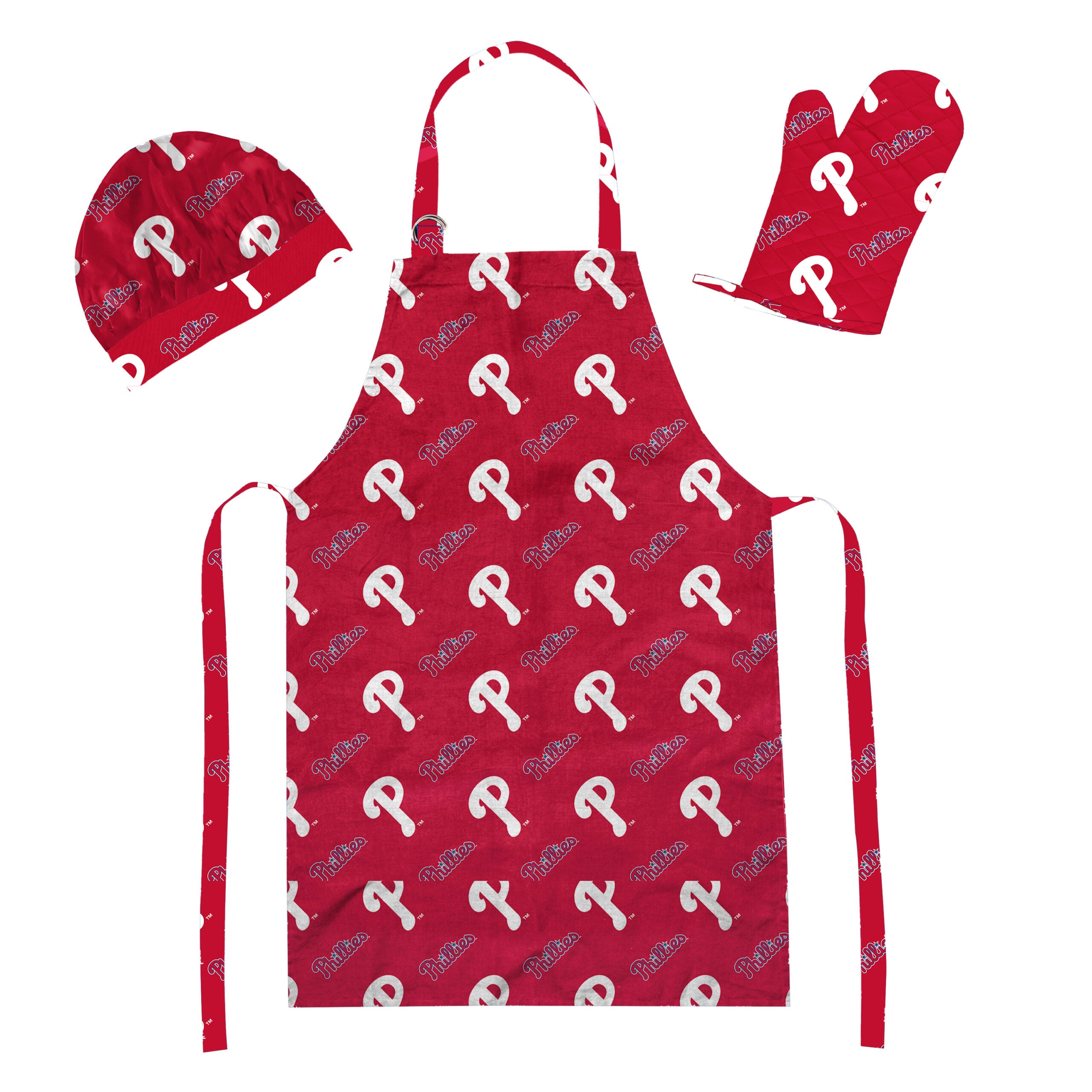 MLB Philadelphia Phillies 3 Piece Set - Apron Oven Mitt and Hat 28 x 31 7 x 12 12 x 10 Inches