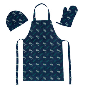 MLB Seattle Mariners 3 Piece Set - Apron Oven Mitt and Hat 28 x 31 7 x 12 12 x 10 Inches