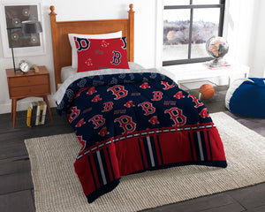 MLB Boston Red Sox Rotary Twin Bed In A Bag Set 64 x 86 Inches