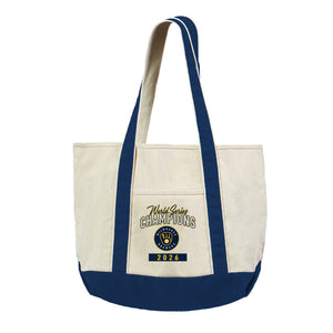 2026 MLB World Series Milwaukee Brewers 26 Champs Canvas Tote Bag with Navy Stripes