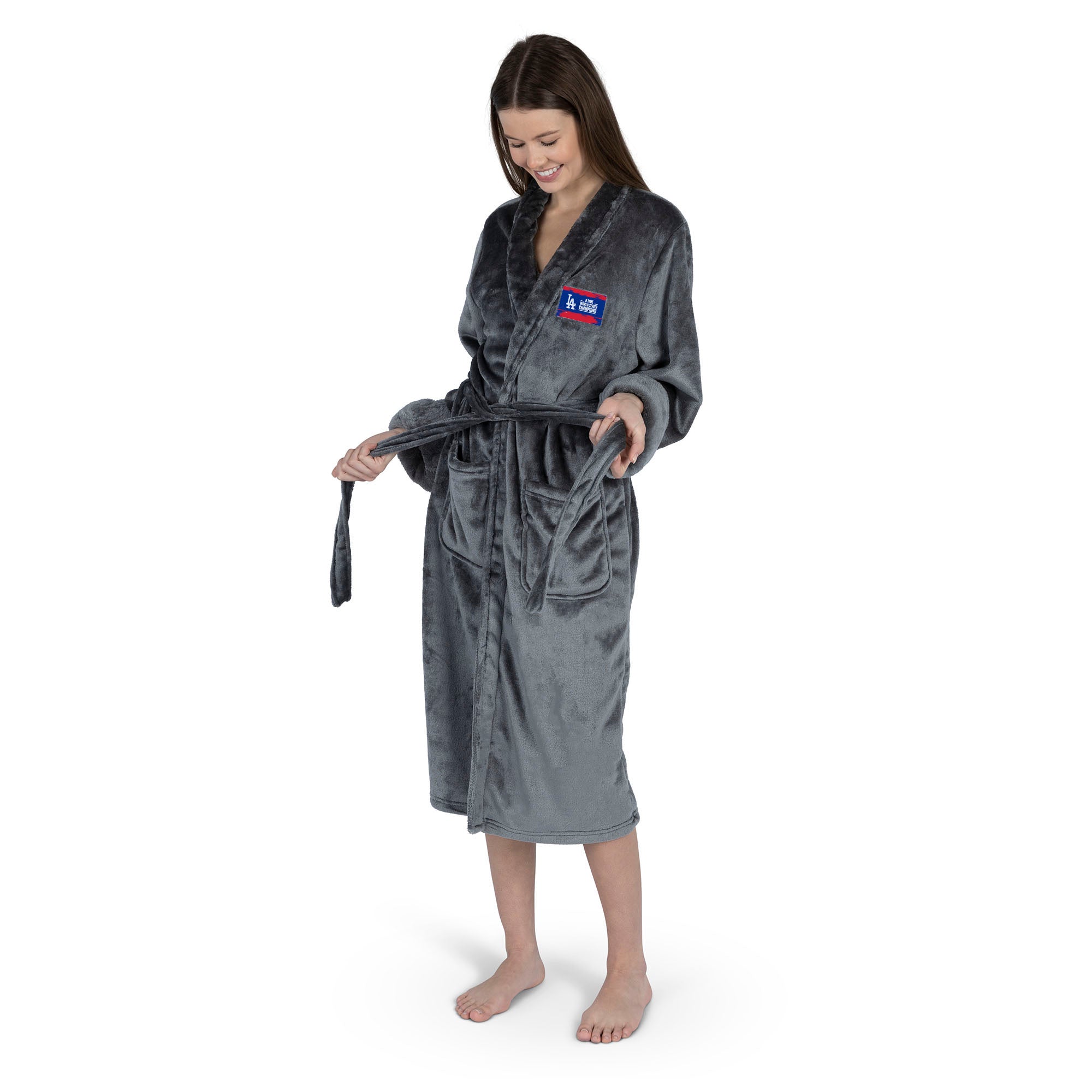 Los Angeles Dodgers 2024 MLB World Series Multi Champs Keepsake Charcoal S/M Silk Touch Robe 23x41 Inches