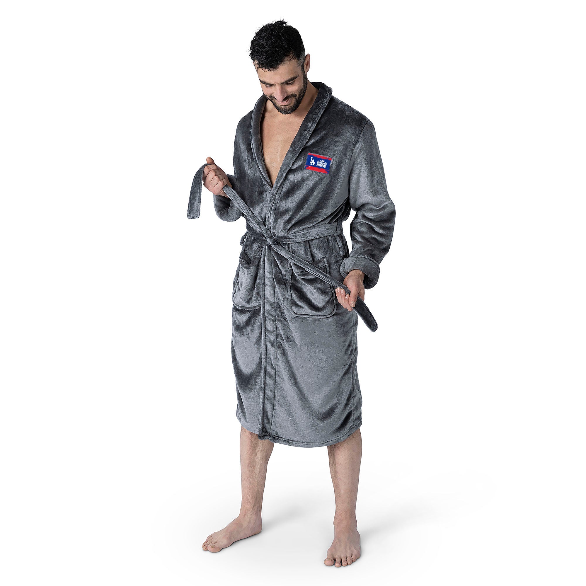 Los Angeles Dodgers 2024 MLB World Series Multi Champs Keepsake Charcoal L/XL Silk Touch Robe 26x47 Inches