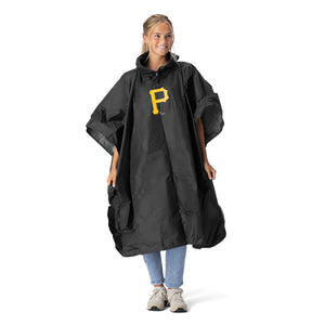 MLB Pittsburgh Pirates Black Deluxe Pullover Poncho with Mesh Bag