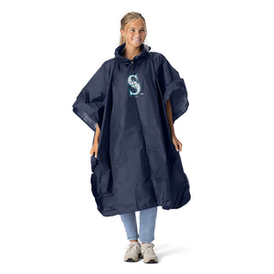 MLB Seattle Mariners Navy Deluxe Pullover Poncho with Mesh Bag