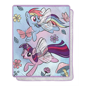 Hasbro My Little Pony Floral Flight Silk Touch Sherpa Throw Blanket 40x50 Inches