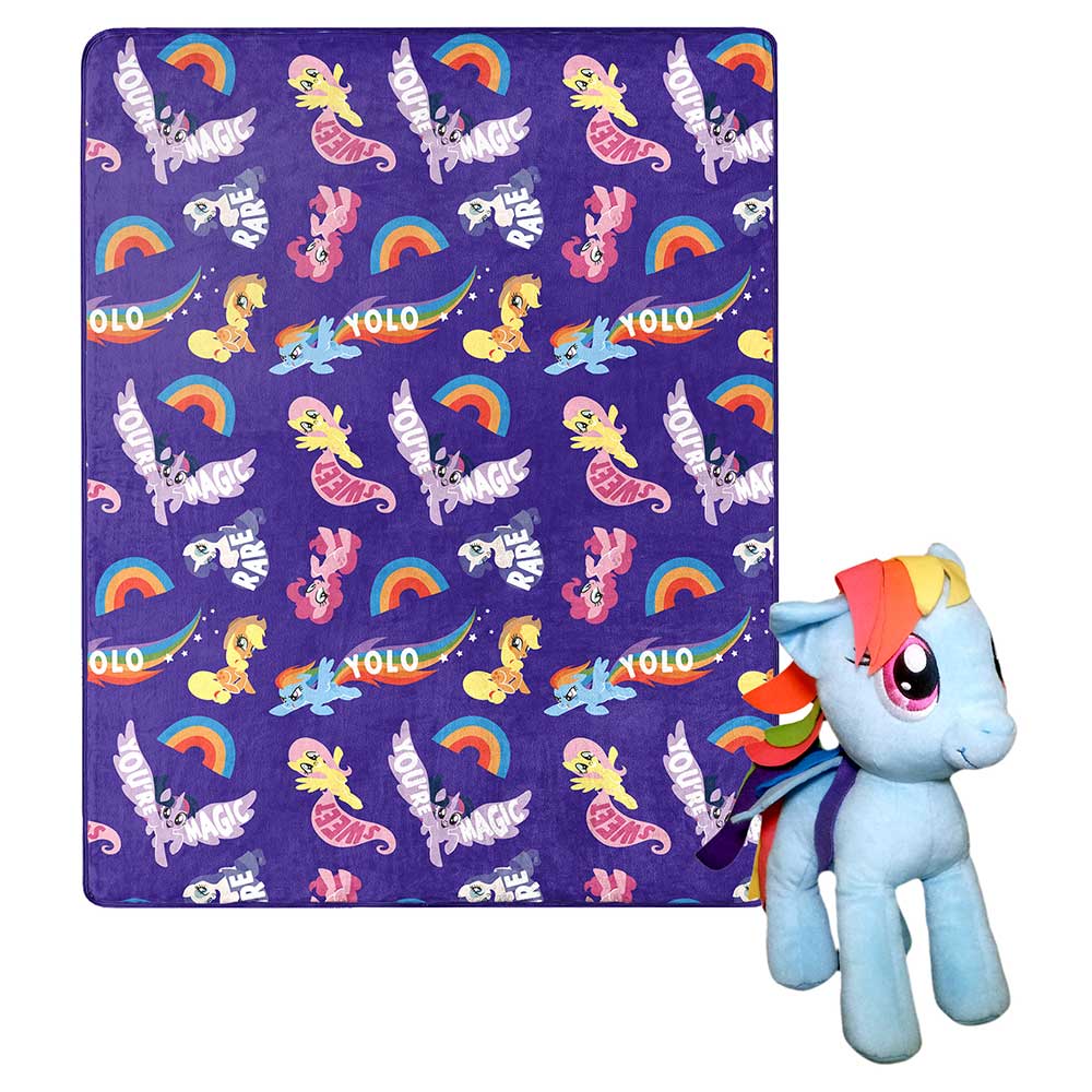 Hasbro My Little Pony Cute Rainbow Dash Character Hugger Pillow and Silk Touch Throw Blanket Set 40x50 Inches