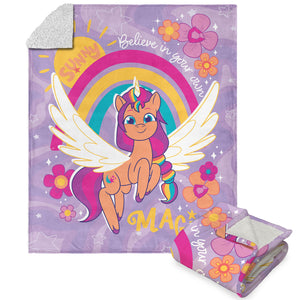 Hasbro My Little Pony Believe Magic Silk Touch Sherpa Throw Blanket 50x60 Inches