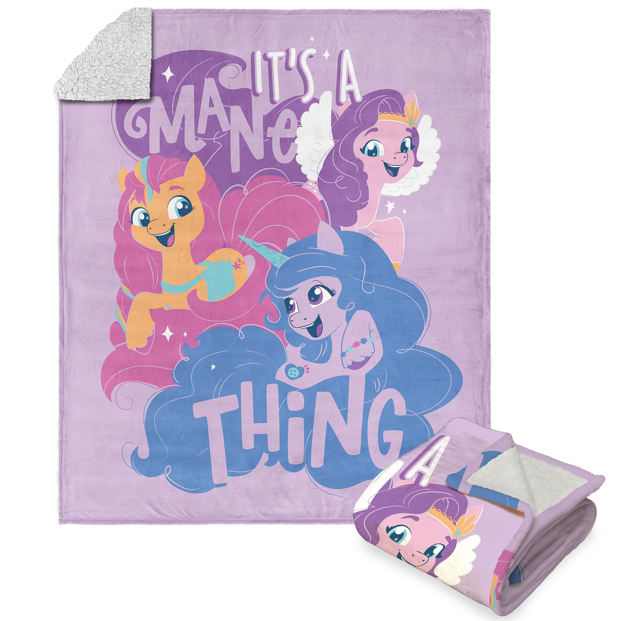 Hasbro My Little Pony Mane Thing Silk Touch Sherpa Throw Blanket 50x60 Inches