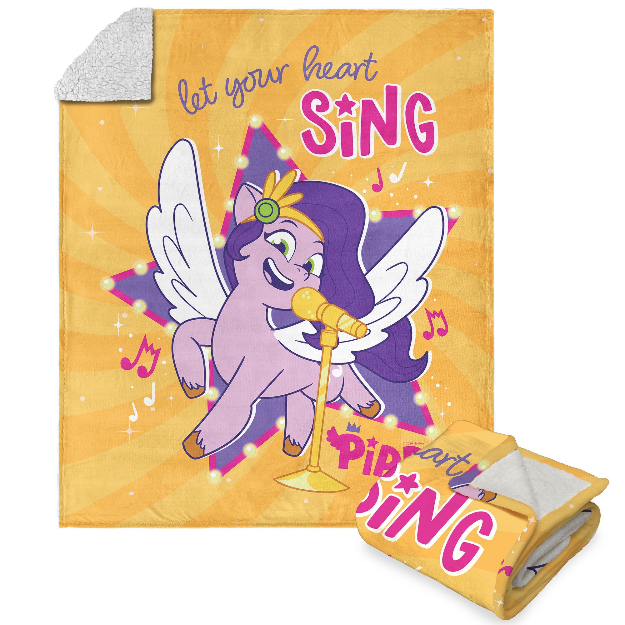 Hasbro My Little Pony Singing Pipp Silk Touch Sherpa Throw Blanket 50x60 Inches