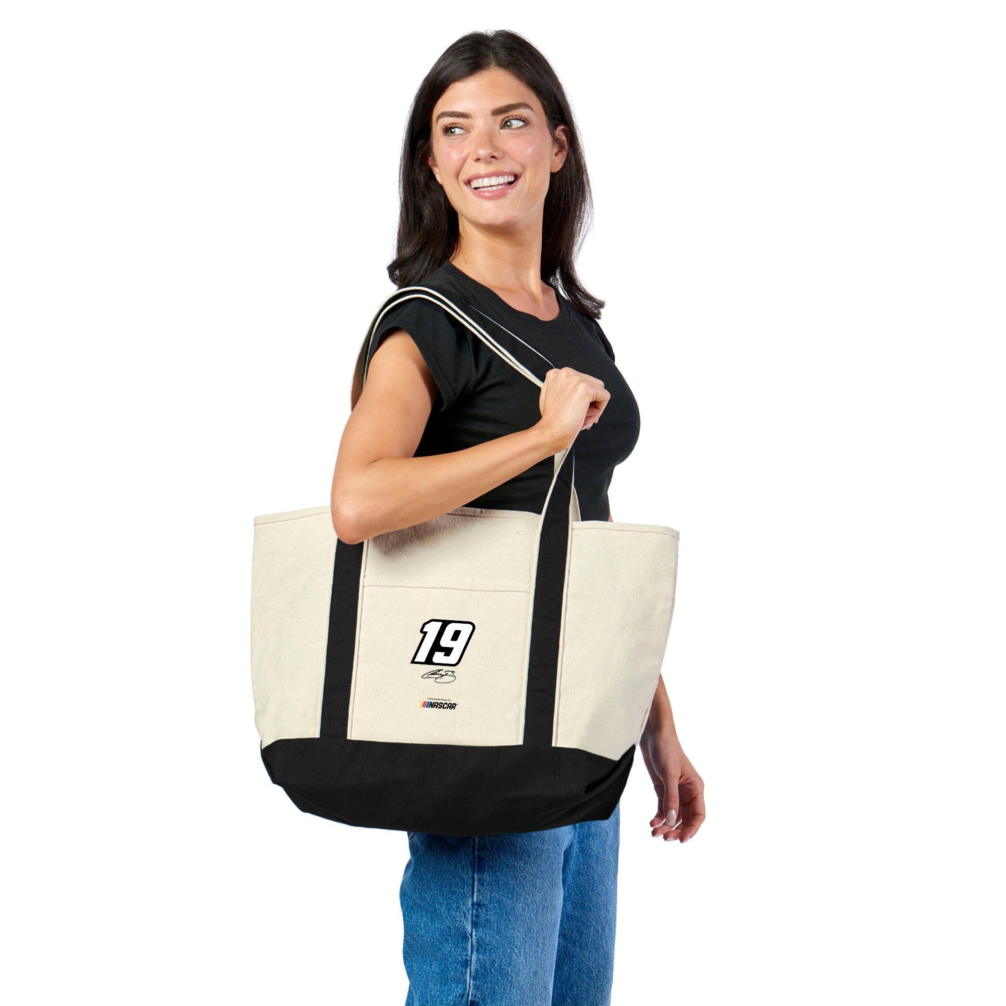 NASCAR Chase Briscoe Number Black Canvas Tote with Colored Strap