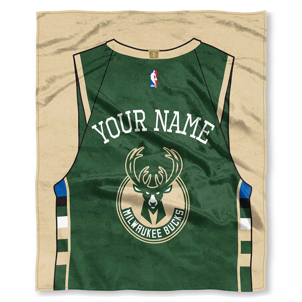 NBA Milwaukee Bucks Jersey Personalized Silk Touch Throw Blanket 50x60 Inches