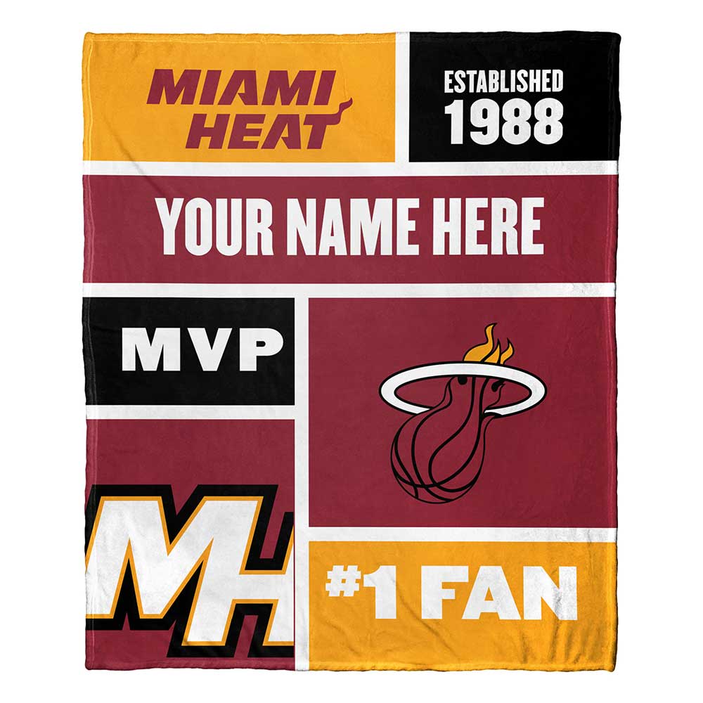 NBA Miami Heat Colorblock Personalized Silk Touch Throw Blanket 50x60 Inches