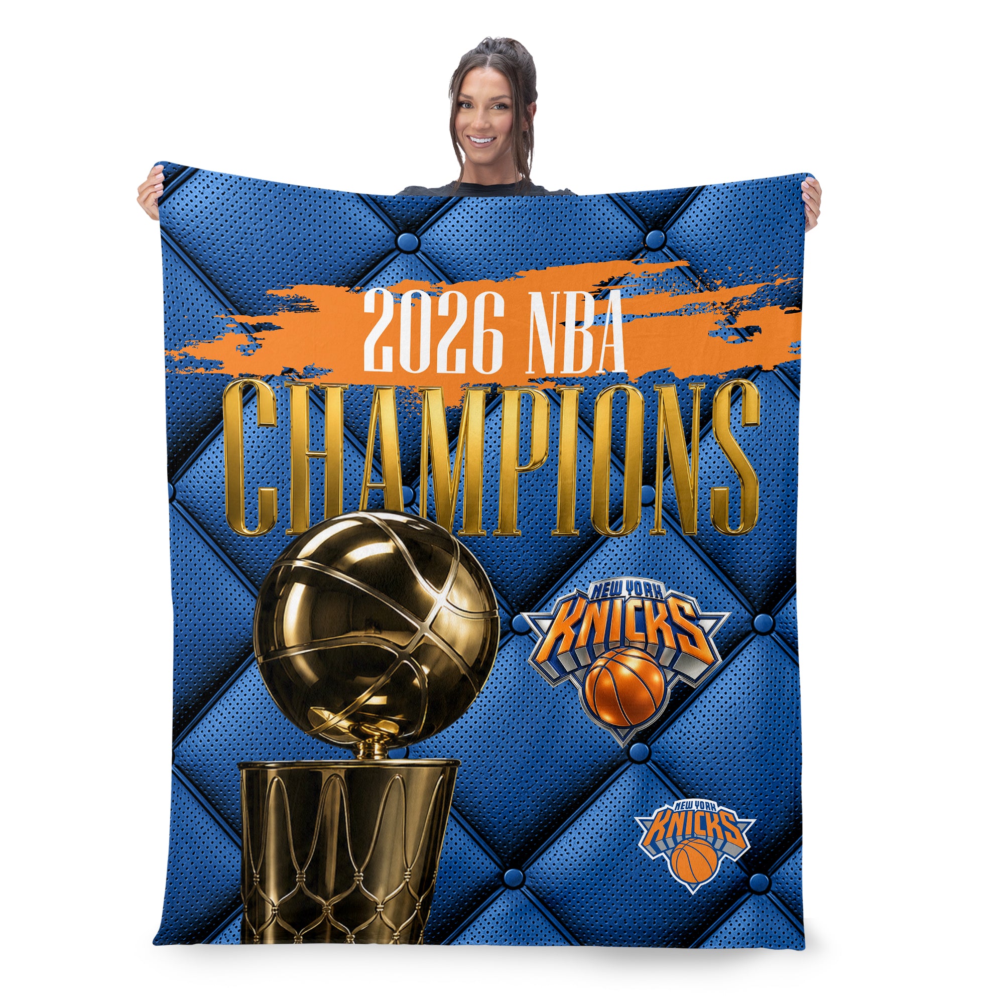 New York Knicks 2026 NBA Champions Noble Silk Touch Sherpa Throw Blanket 50x60 inches