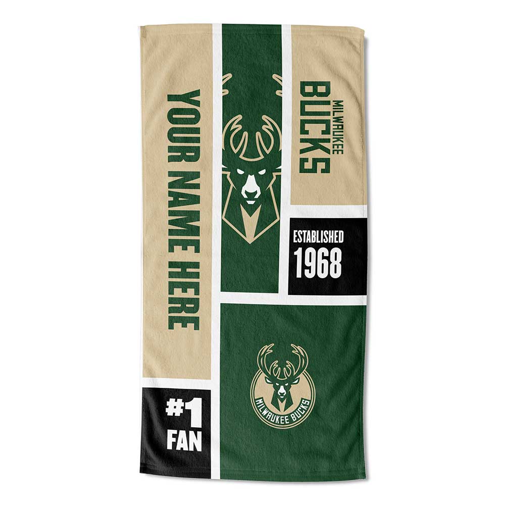 NBA Milwaukee Bucks Colorblock Personalized Beach Towel 30x60 Inches