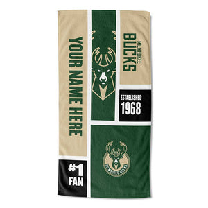 NBA Milwaukee Bucks Colorblock Personalized Beach Towel 30x60 Inches