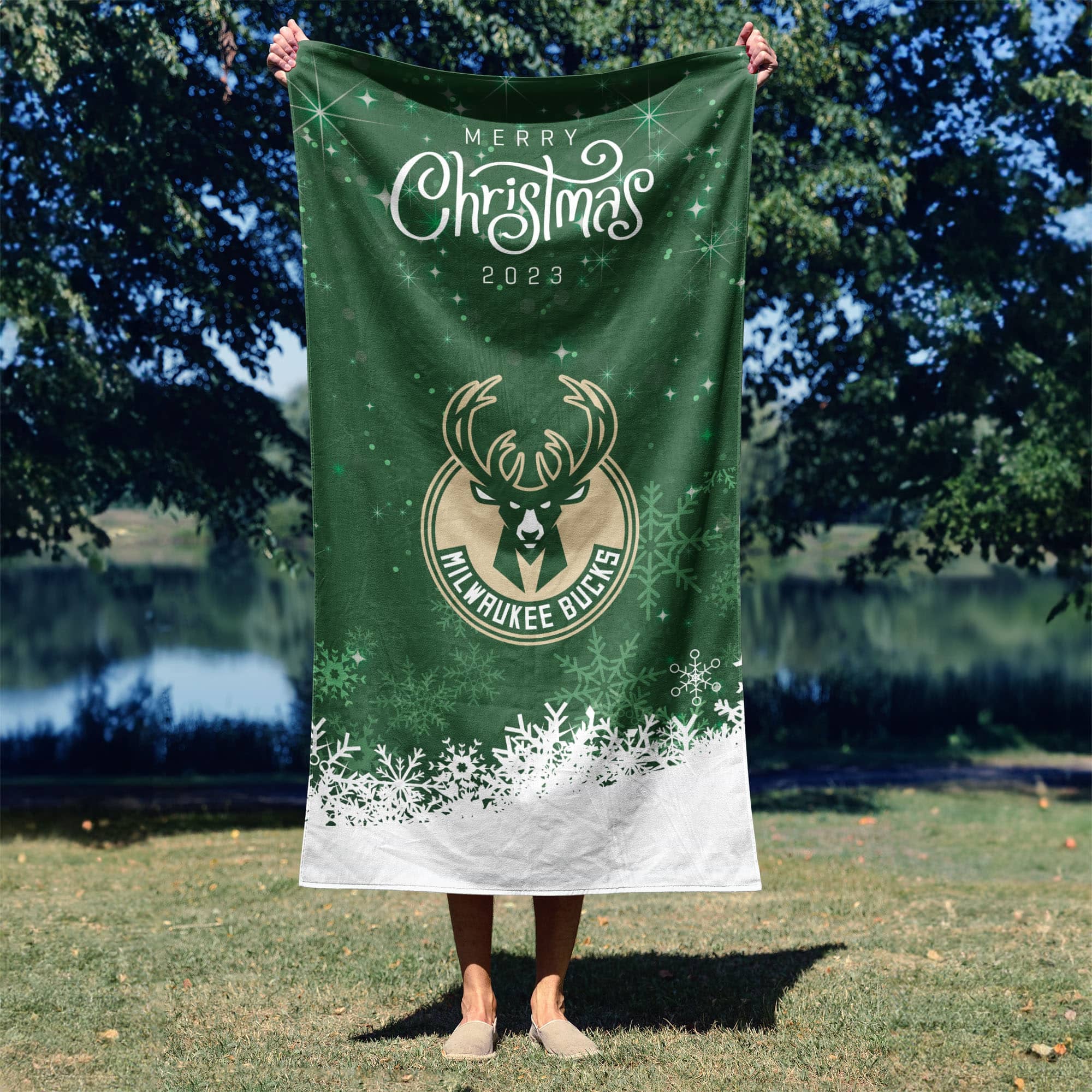 NBA Milwaukee Bucks Christmas 2023 Beach Towel 30x60 Inches