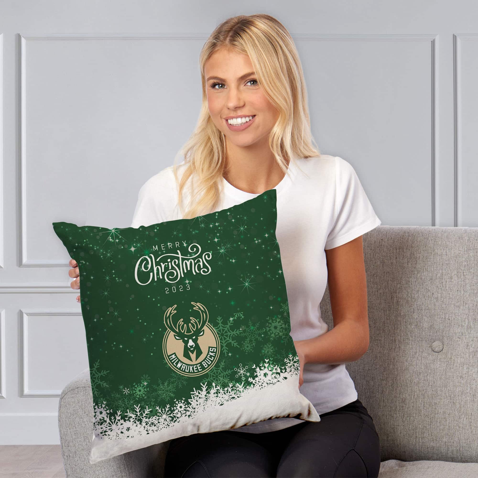 NBA Milwaukee Bucks Christmas 2023 Throw Pillow 18x18 Inches