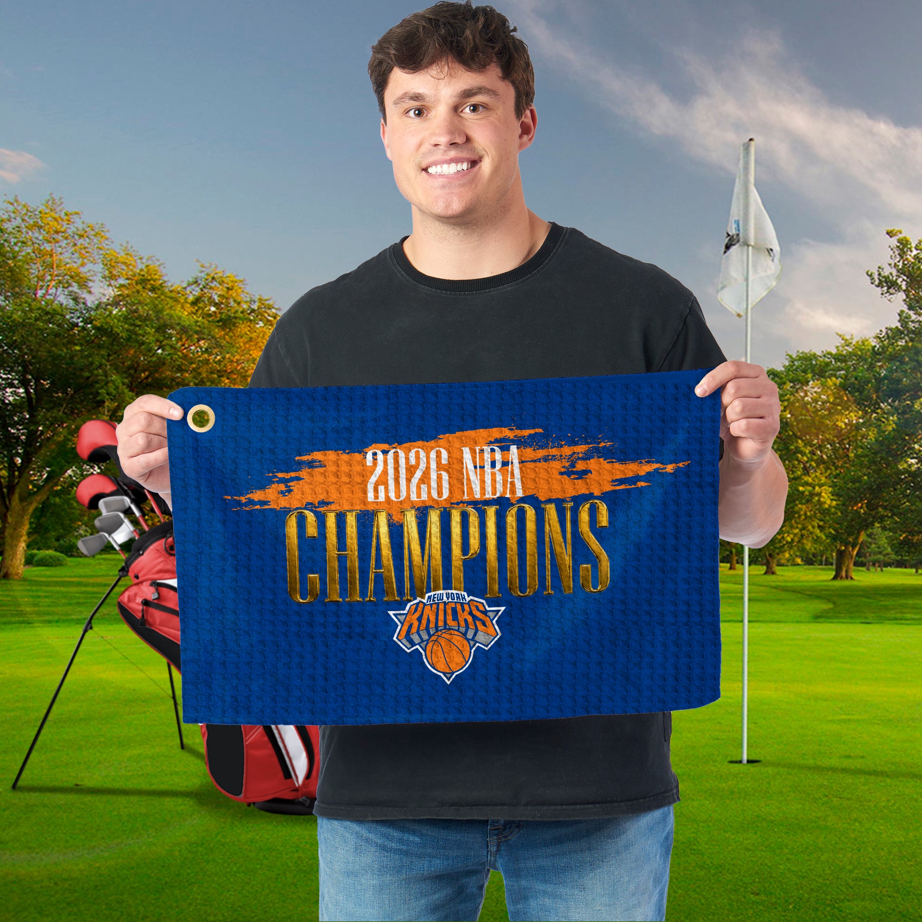 New York Knicks 2026 NBA Champions Pinnacle Waffle Printed Golf Towel 16x25 inches