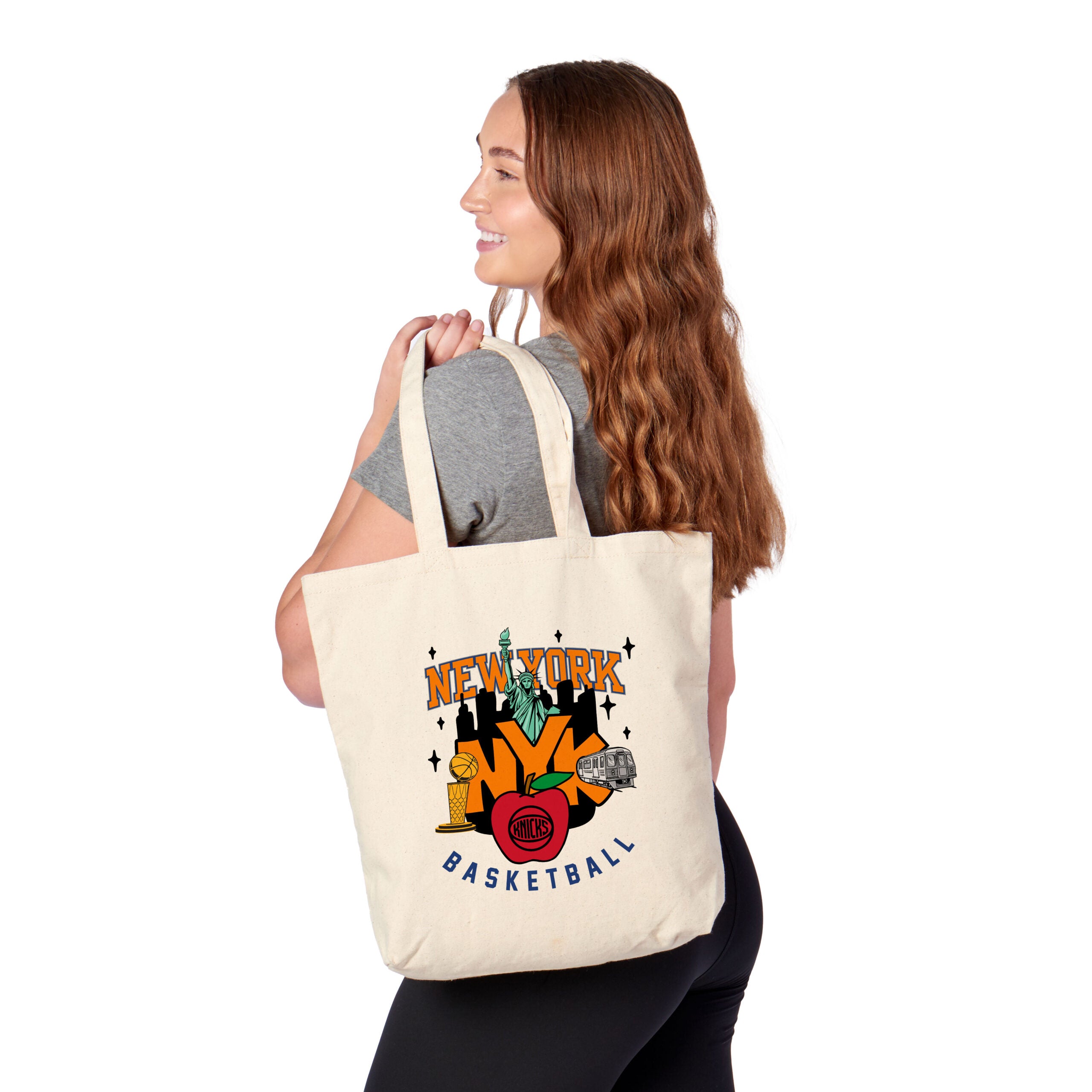 New York Knicks Big Apple Basketball Canvas Tote Bag 14x15 inches