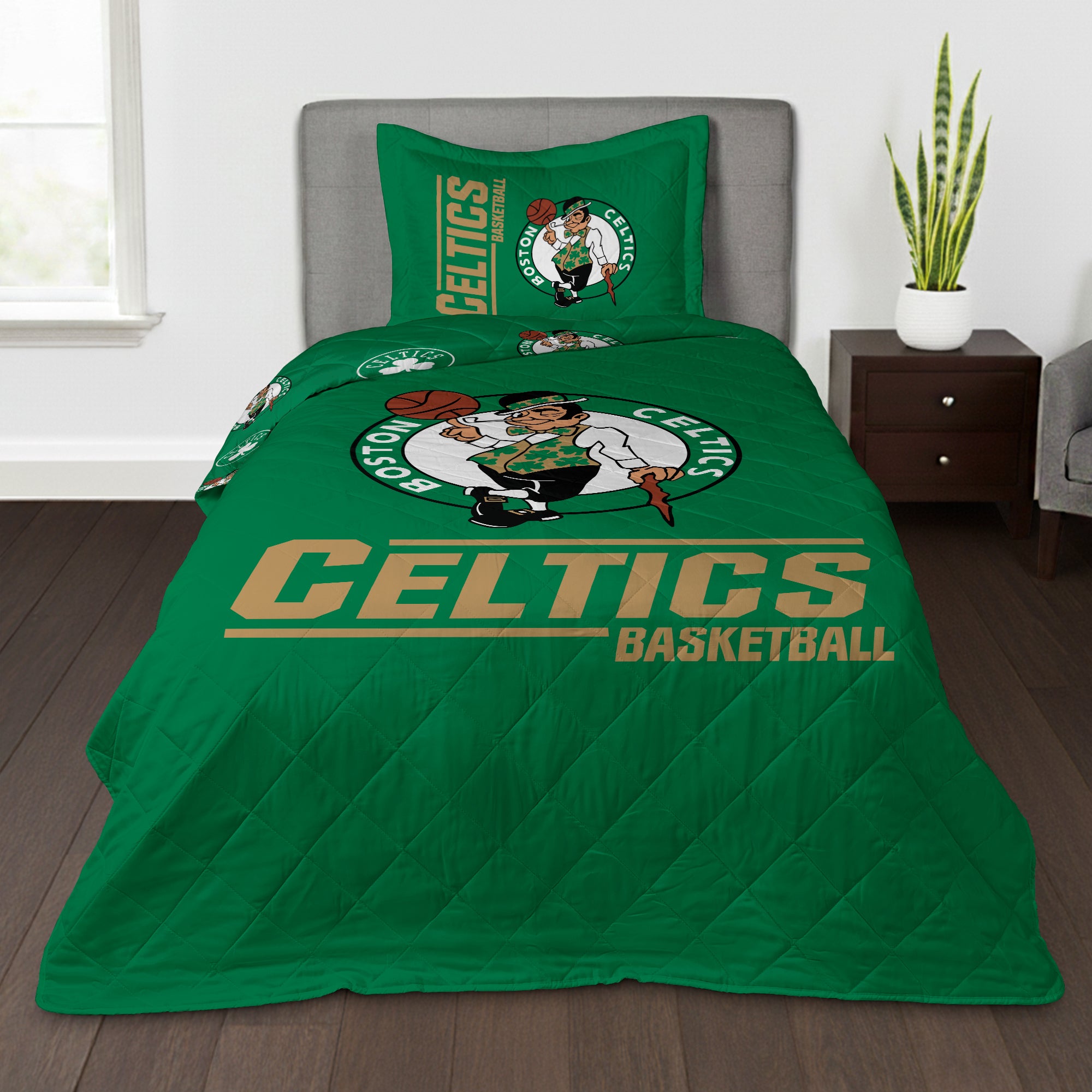 NBA Boston Celtics Summarize Quilted Throw Blanket and Sham Set 60x80 inches