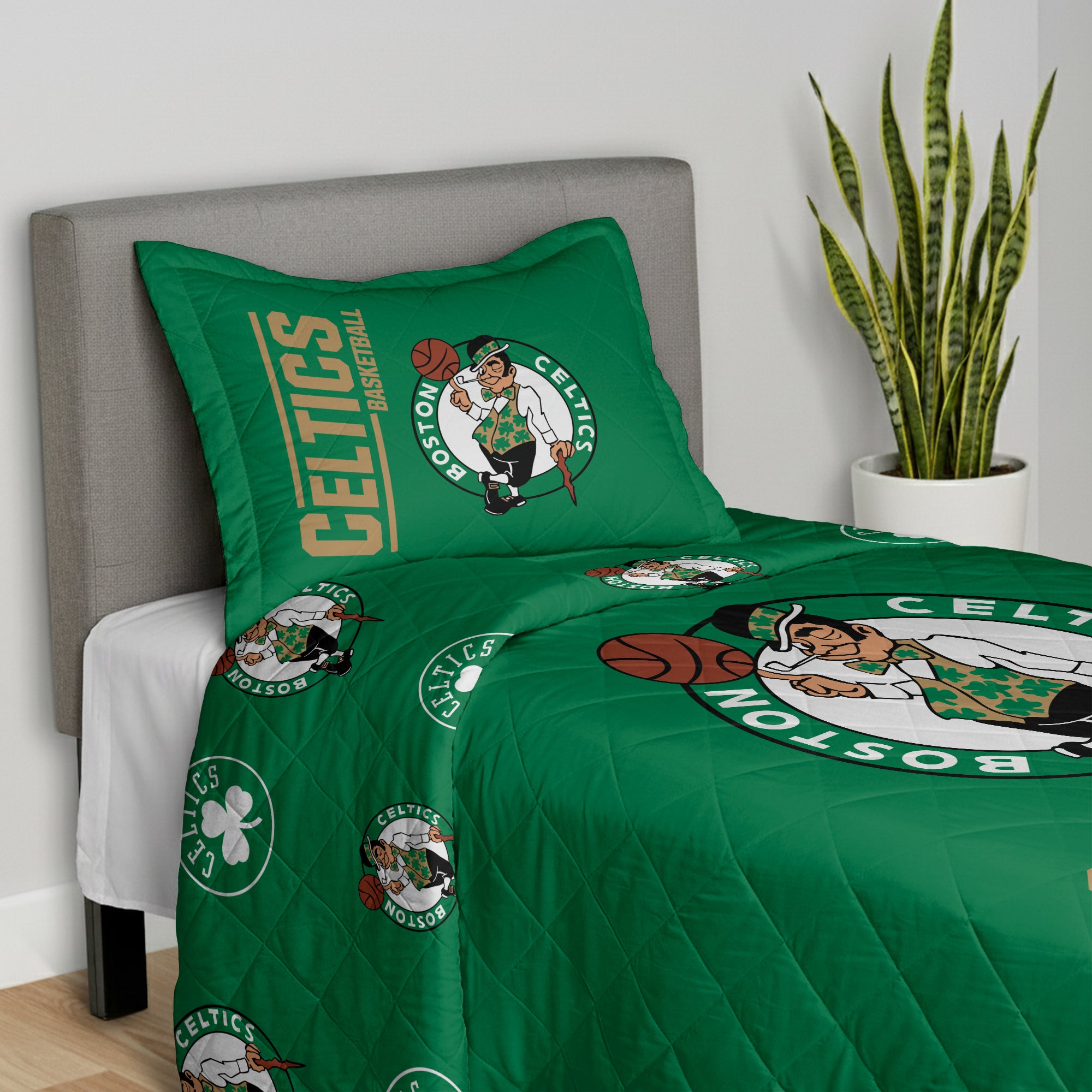 NBA Boston Celtics Summarize Quilted Throw Blanket and Sham Set 60x80 inches