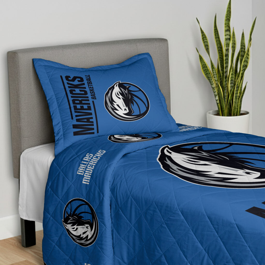 NBA Dallas Mavericks Summarize Quilted Throw Blanket and Sham Set 60×80 inches