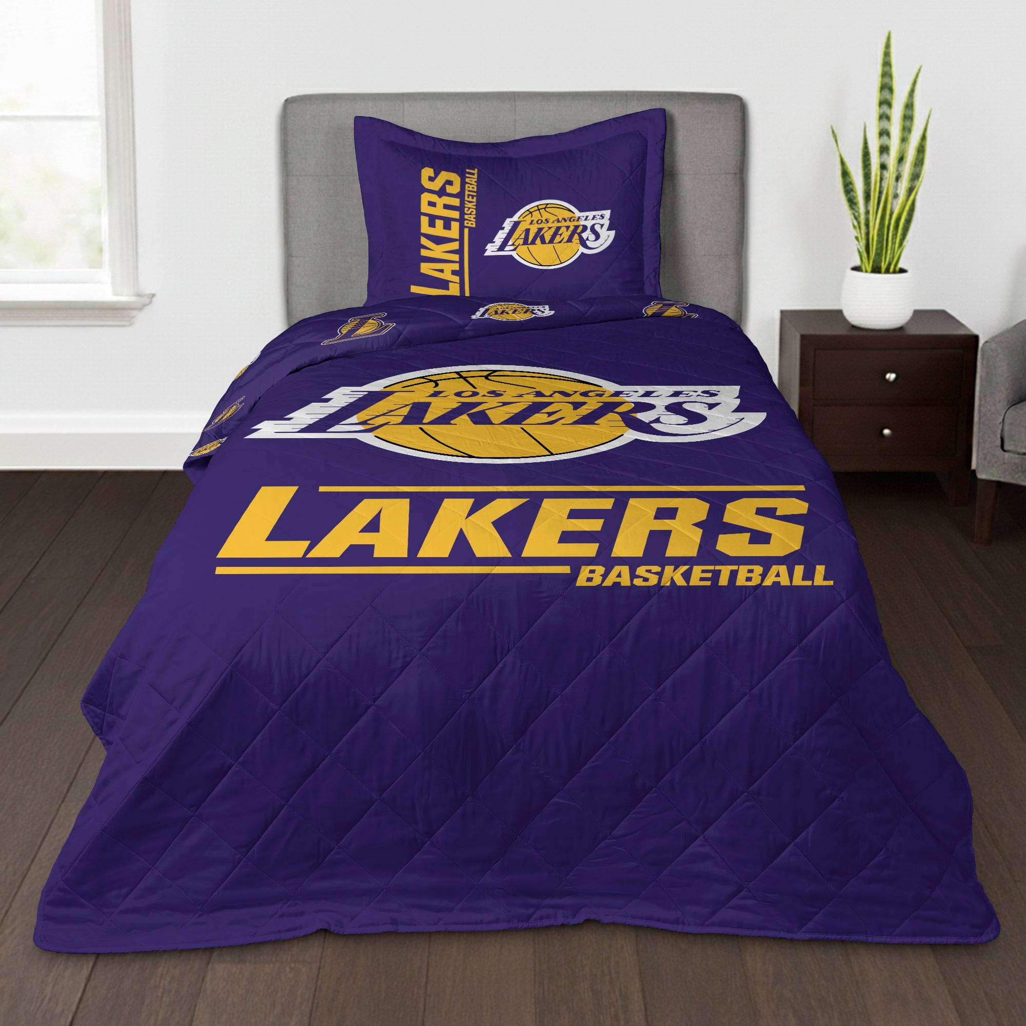 NBA Los Angeles Lakers Summarize Quilted Throw Blanket and Sham Set 60×80 inches