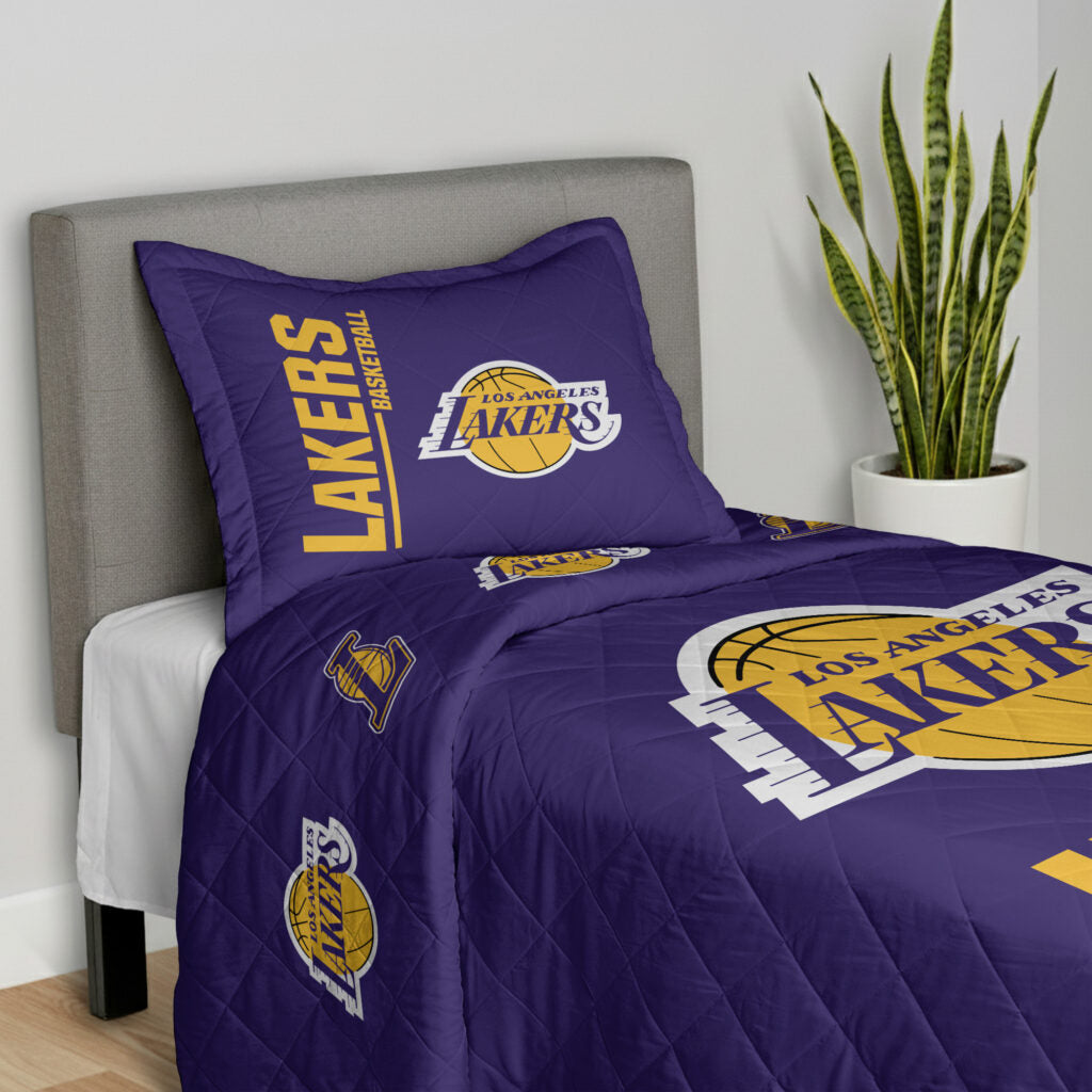 NBA Los Angeles Lakers Summarize Quilted Throw Blanket and Sham Set 60×80 inches