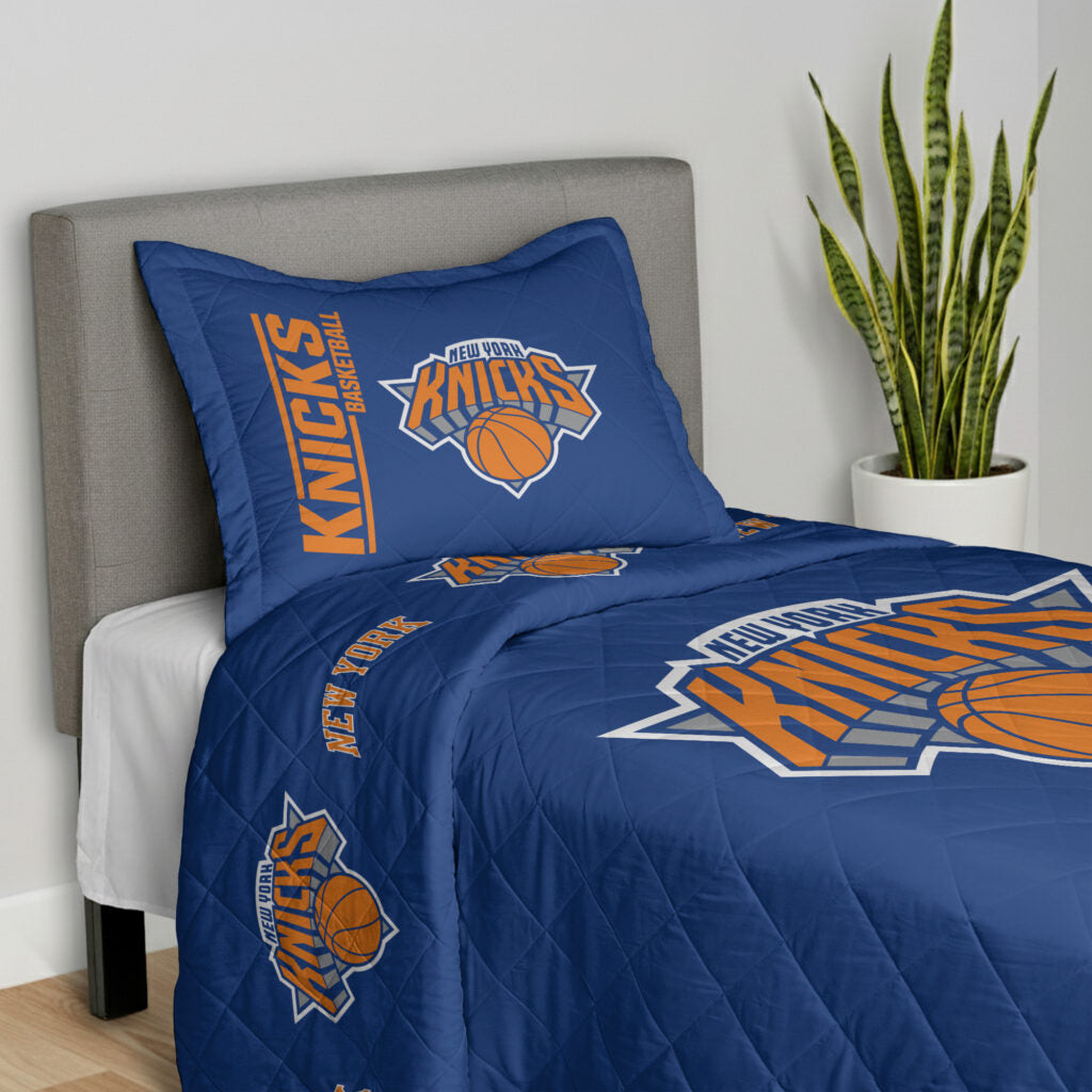 NBA New York Knicks Summarize Quilted Throw Blanket and Sham Set 60×80 inches