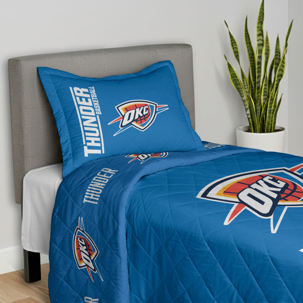 NBA Oklahoma City Thunder Summarize Quilted Throw Blanket and Sham Set 60×80 inches