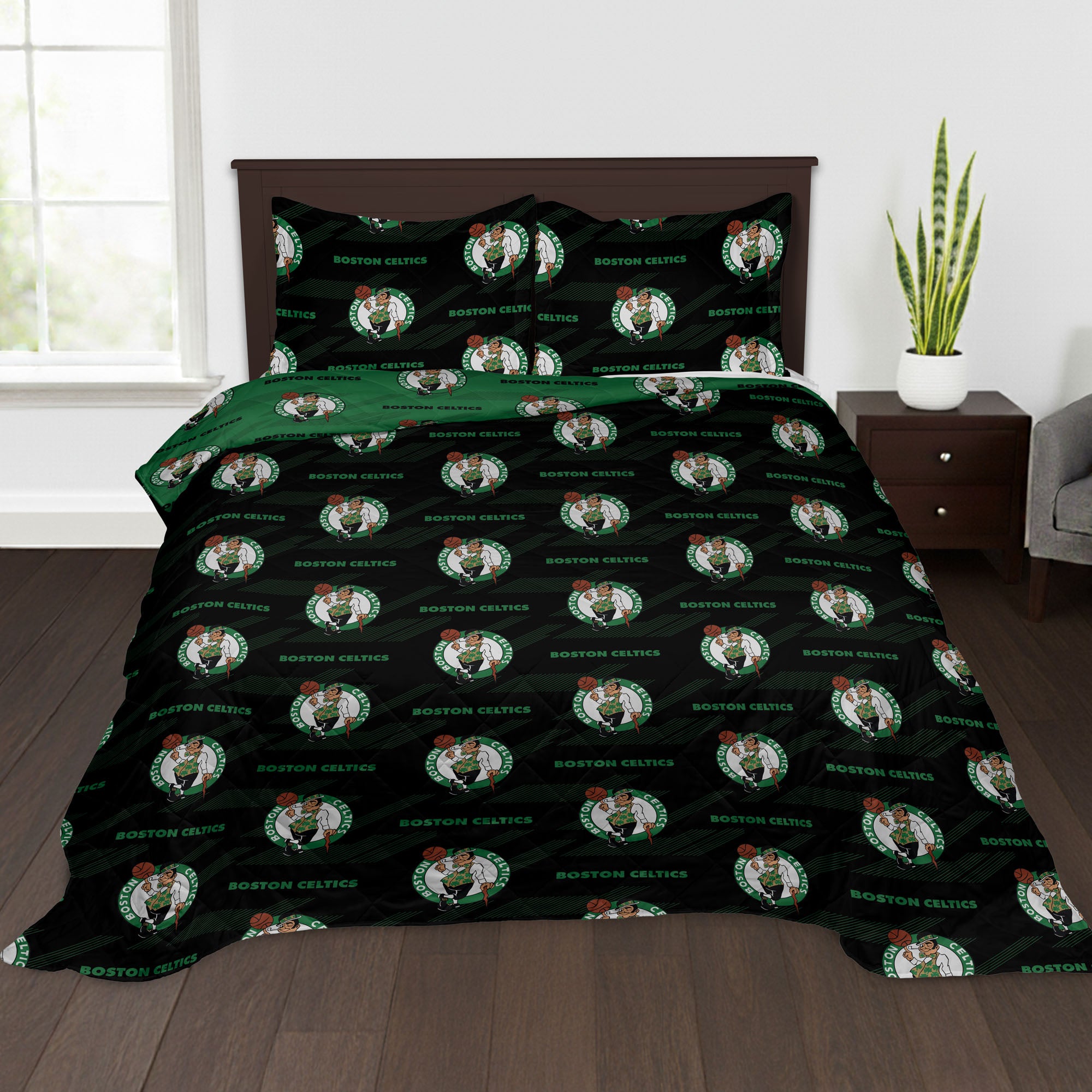 NBA Boston Celtics Motion Vector Quilted Throw Blanket and Sham Set 90x90 inches