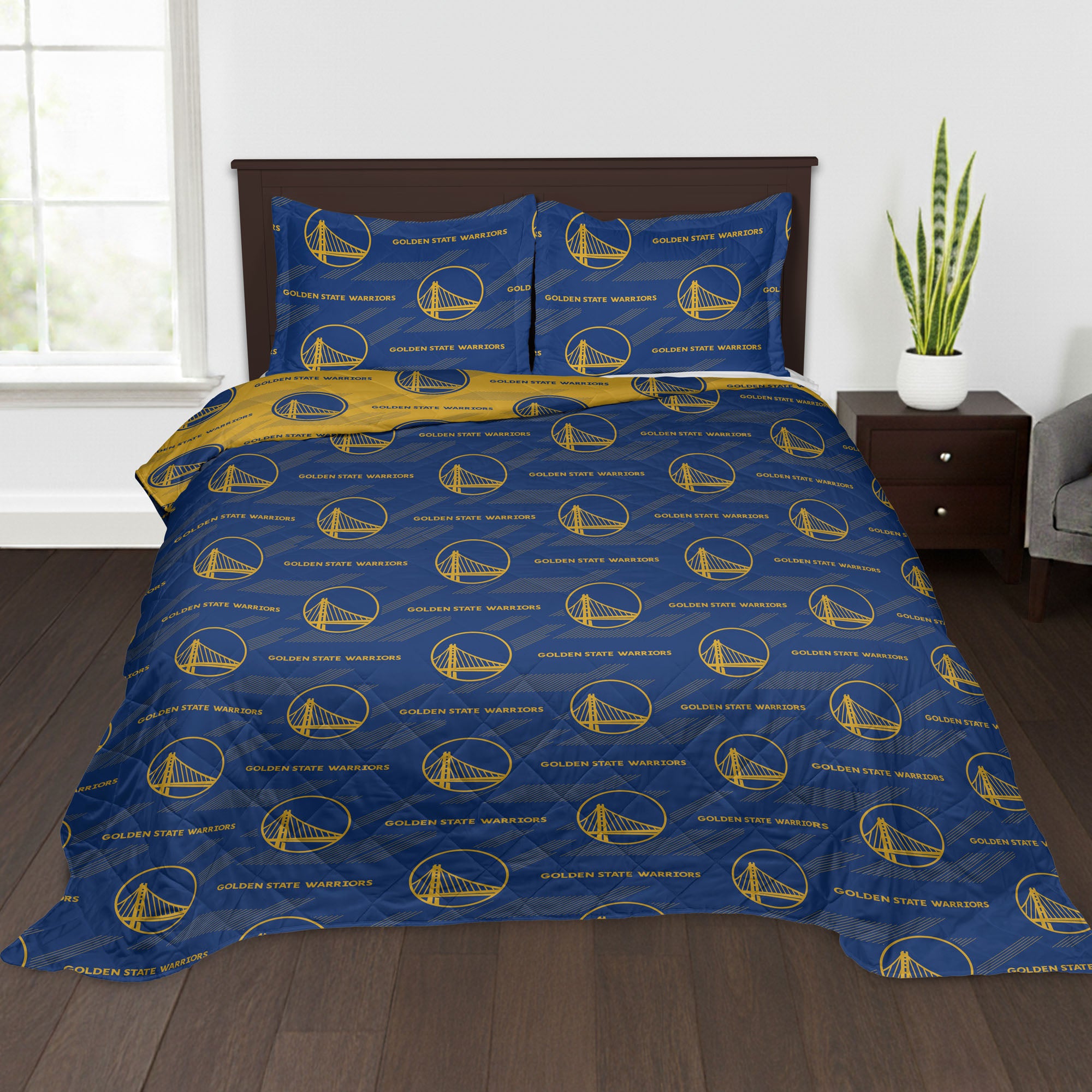 NBA Golden State Warriors Motion Vector Quilted Throw Blanket and Sham Set 90x90 inches