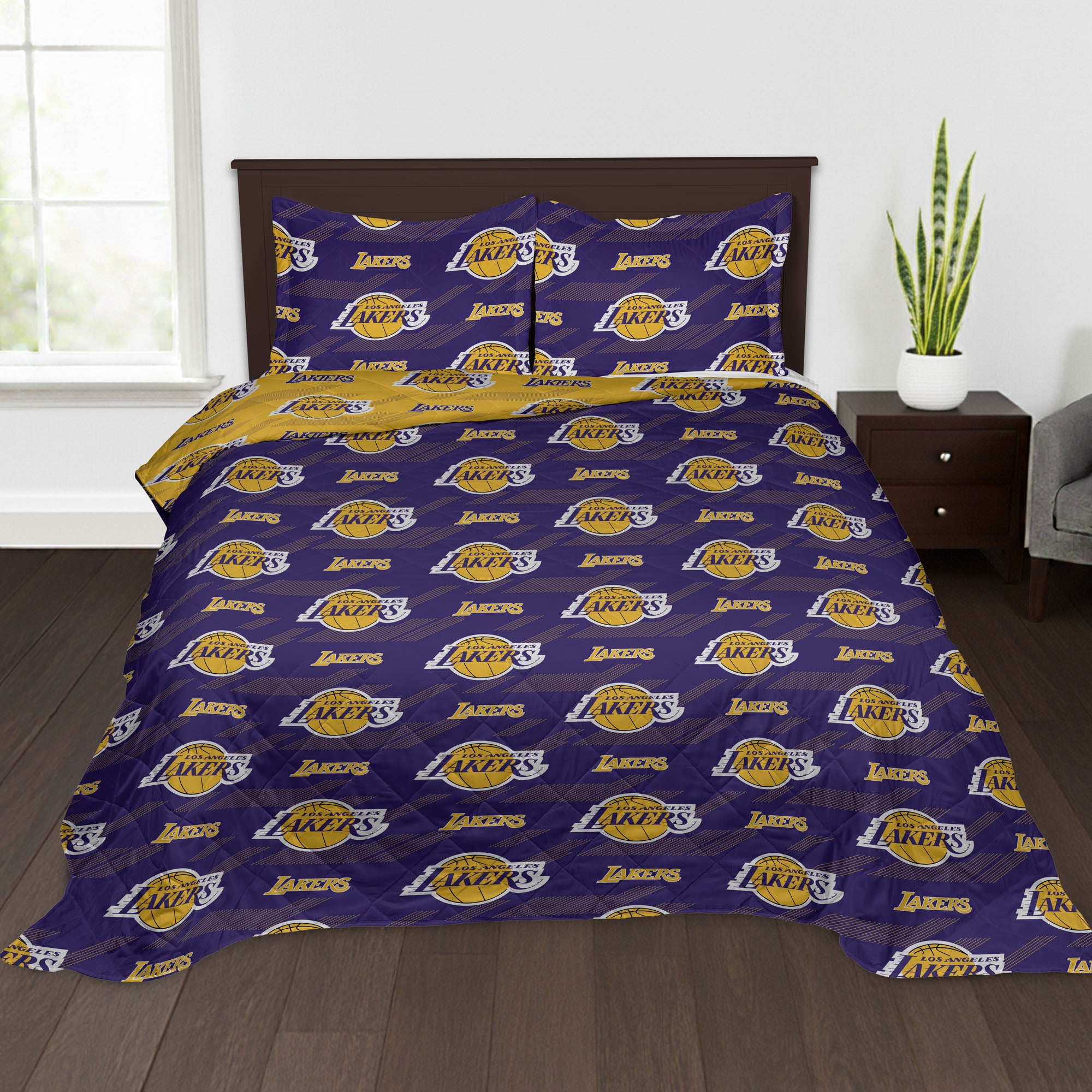NBA Los Angeles Lakers Motion Vector Quilted Throw Blanket and Sham Set 90x90 inches