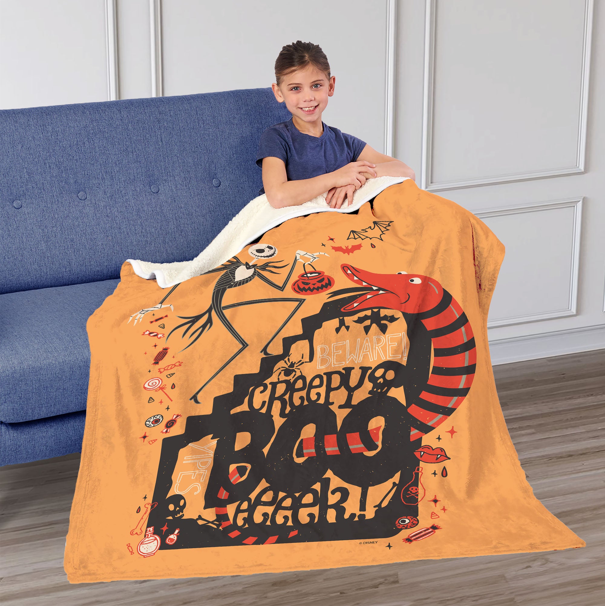 Disney Nightmare Before Christmas Nightmare Beware Silk Touch Sherpa Throw Blanket 50x60 Inches