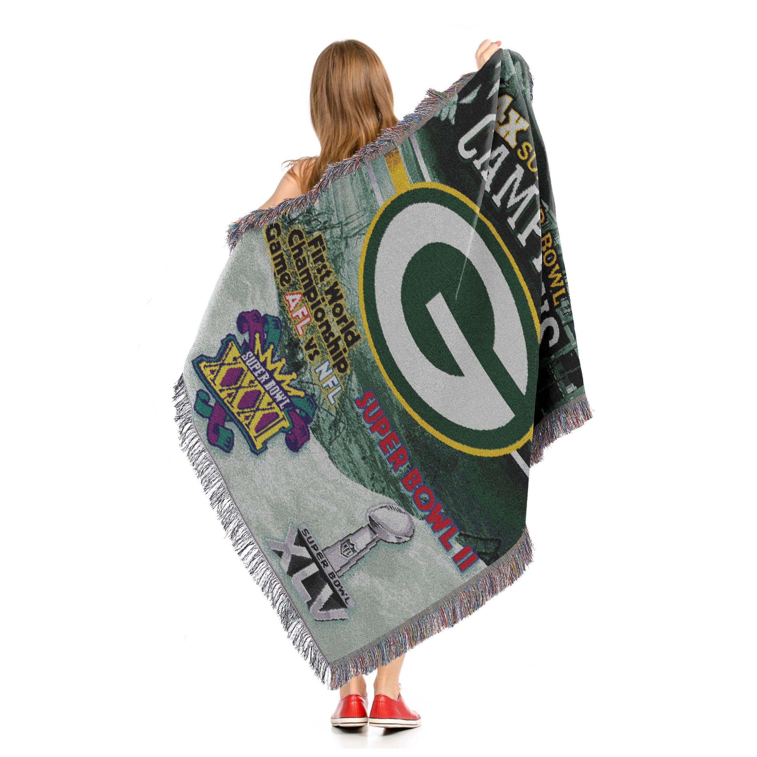 NFL Green Bay Packers Commemorative Series 4x Champs Woven Tapestry Blanket 48x60 Inches